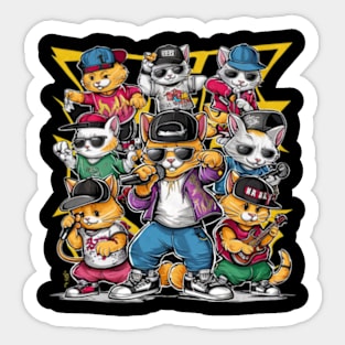 Cute cat gang with hand drawn cartoon. Hip Hop style Sticker